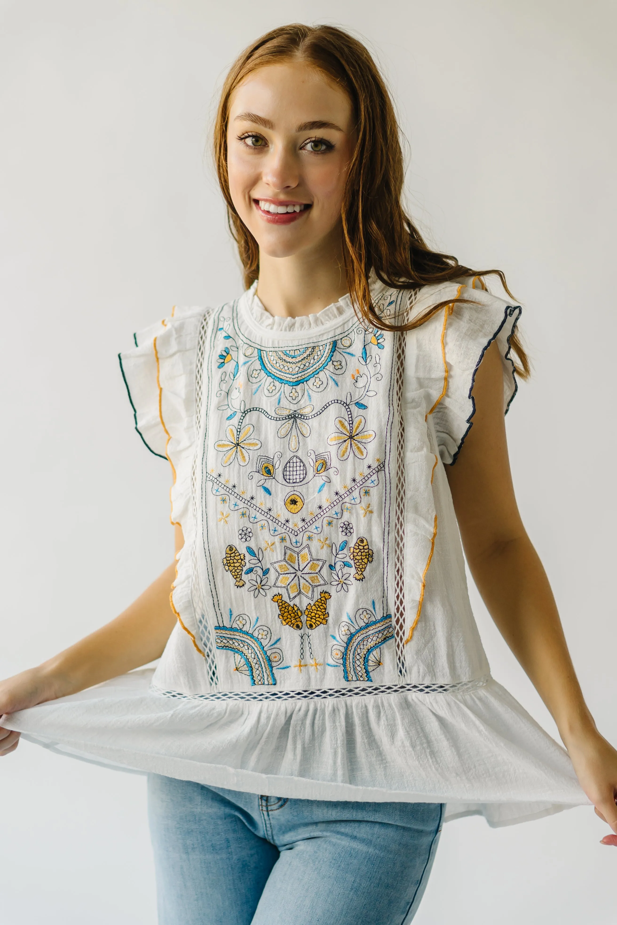 The Kimmell Embroidered Blouse in White