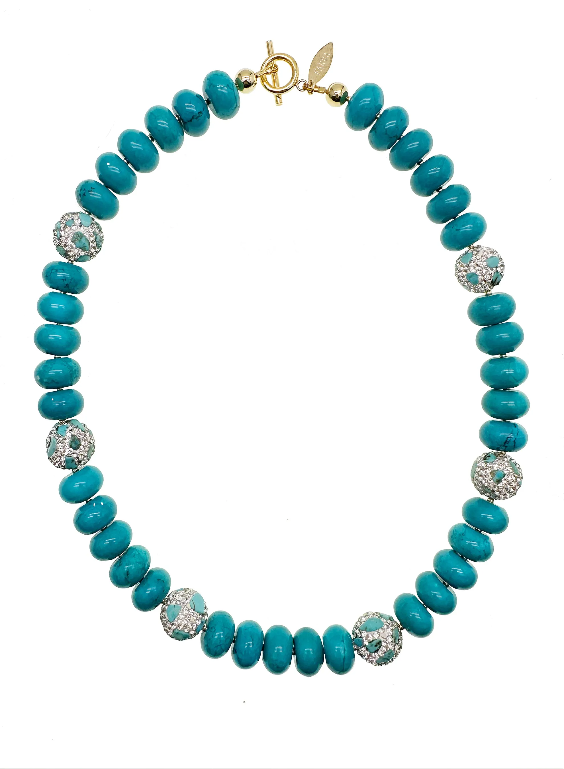 Turquoise With Rhinestones Statement Necklace KN014