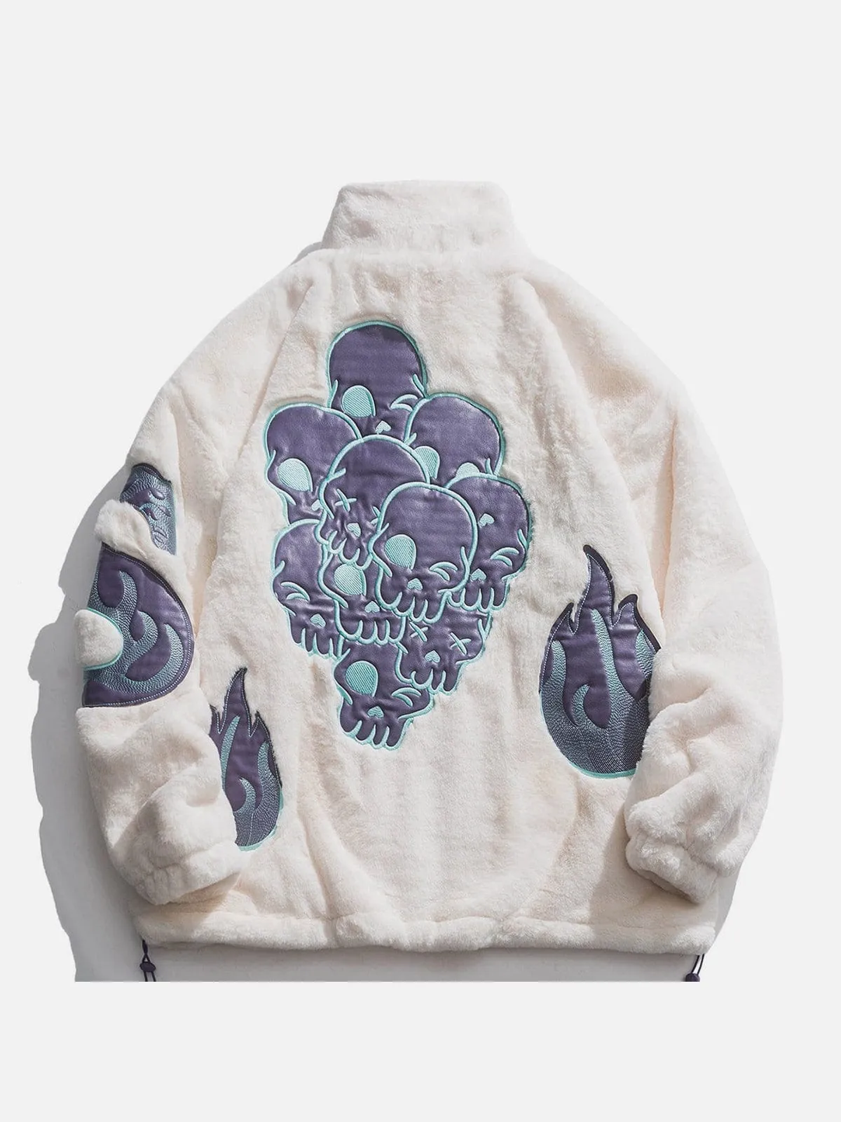 Vintage Skull Embroidery Sherpa Winter Coat