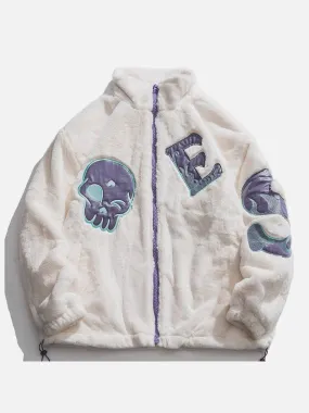 Vintage Skull Embroidery Sherpa Winter Coat