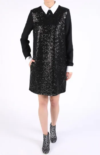 White Collar Sequin Shirtdress