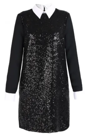 White Collar Sequin Shirtdress