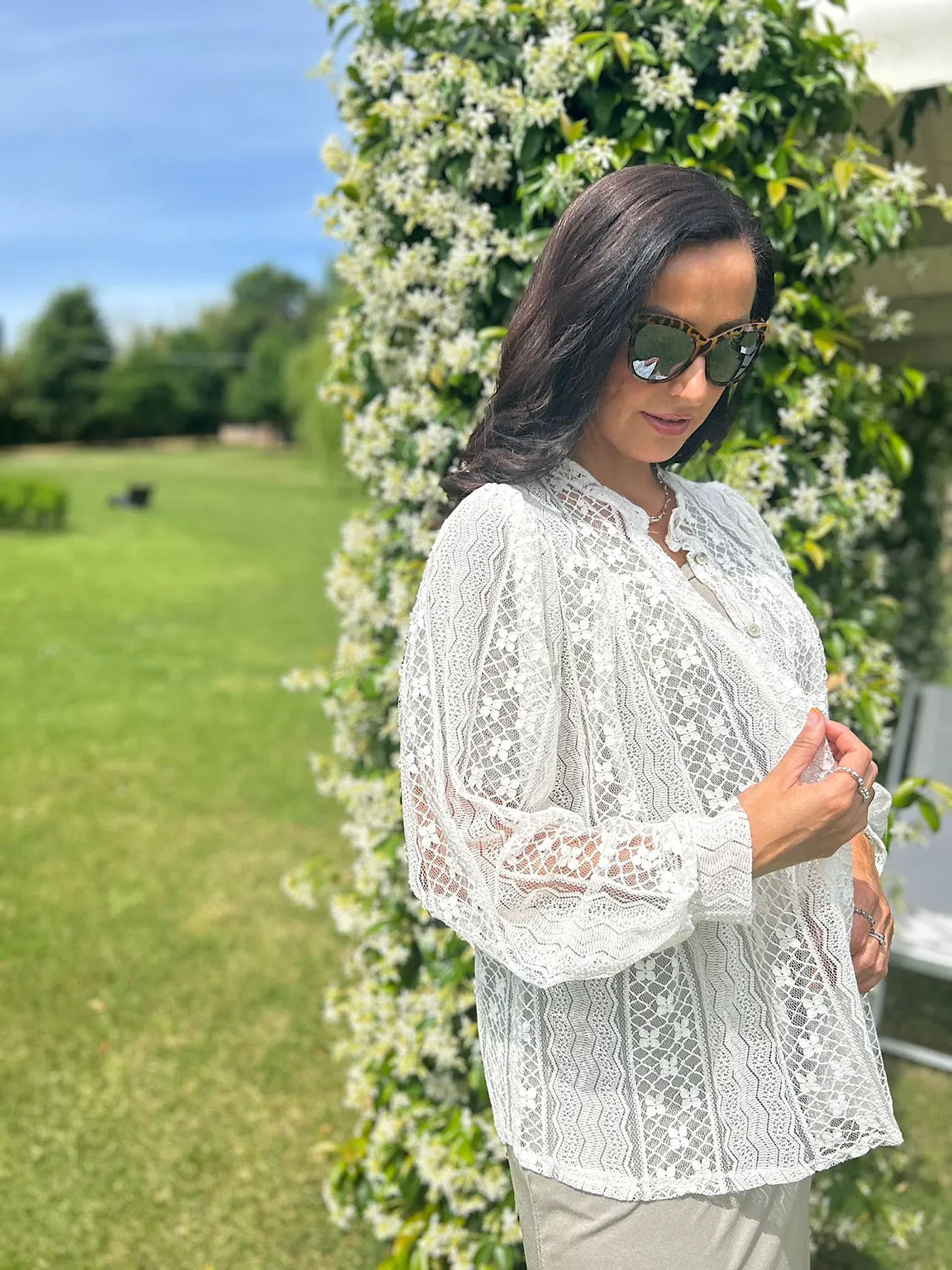 White Delicate Floral Lace Blouse Amelia