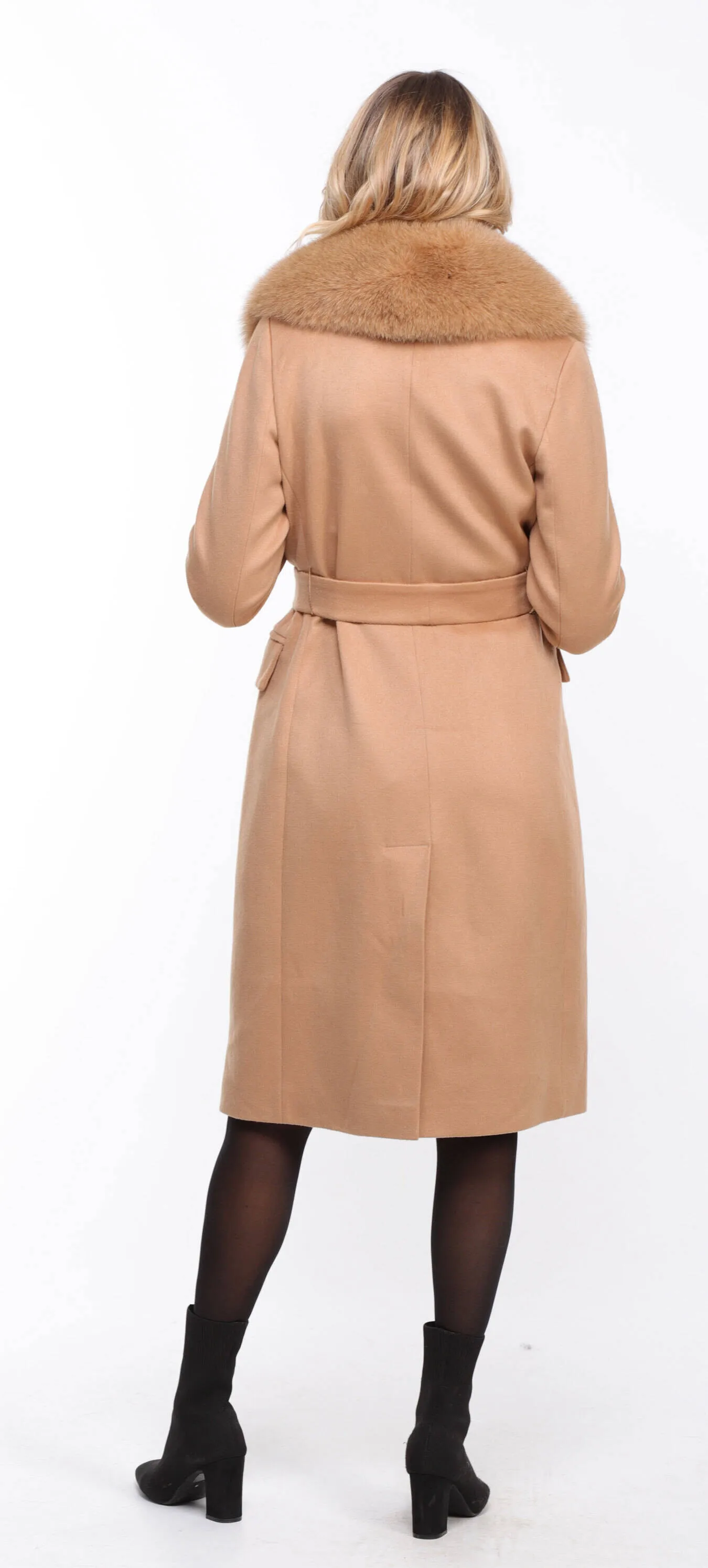 Women's gold \mona\ wool + fox coat