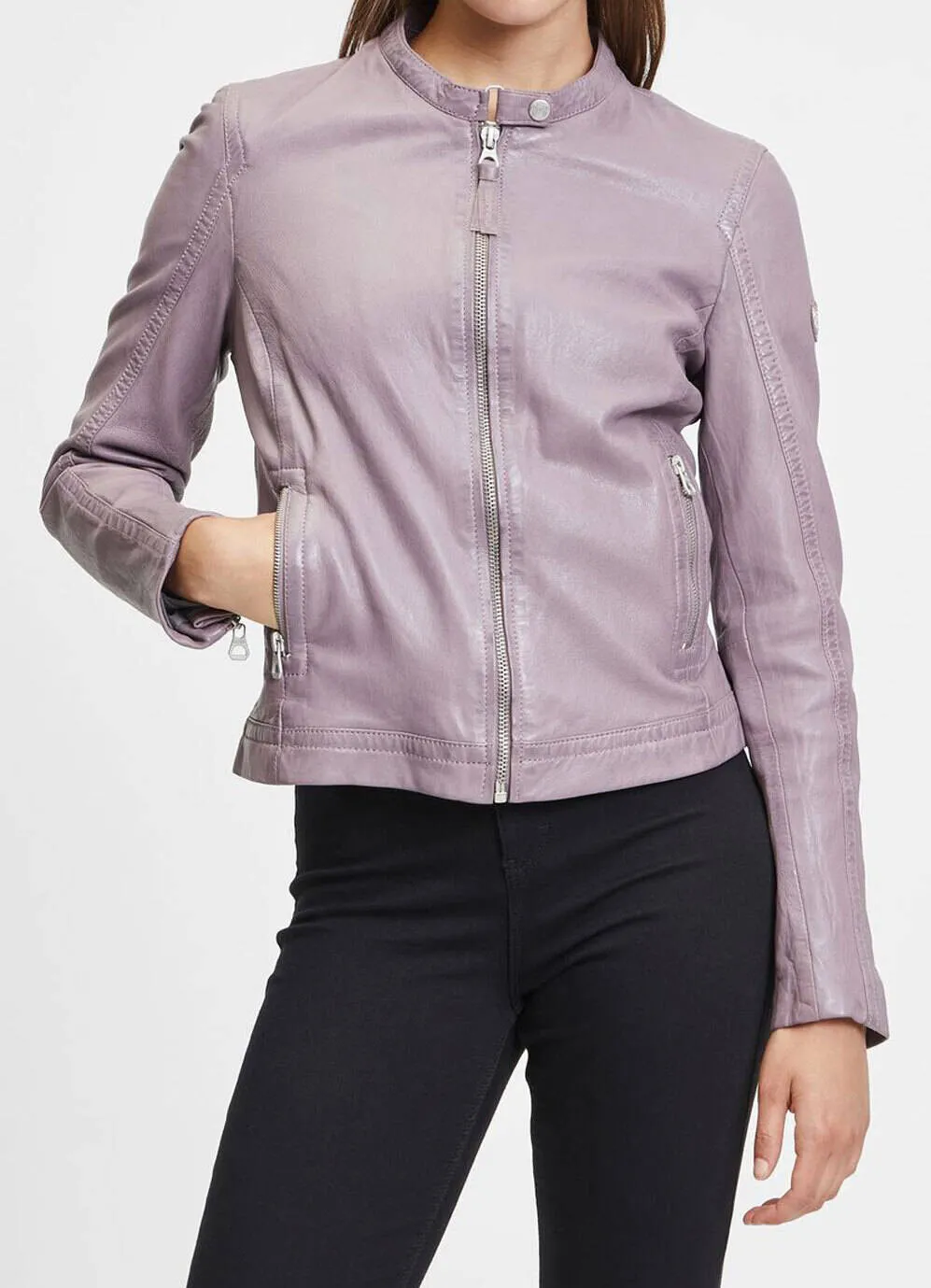 Women's lilac leather jacket in motorcycle style elyza