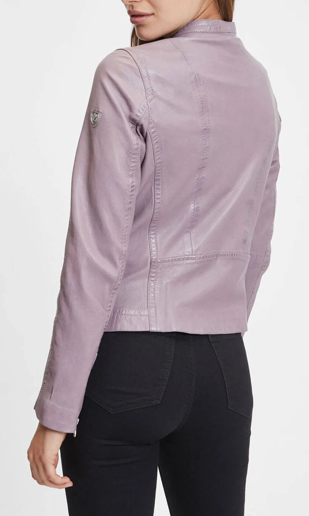 Women's lilac leather jacket in motorcycle style elyza