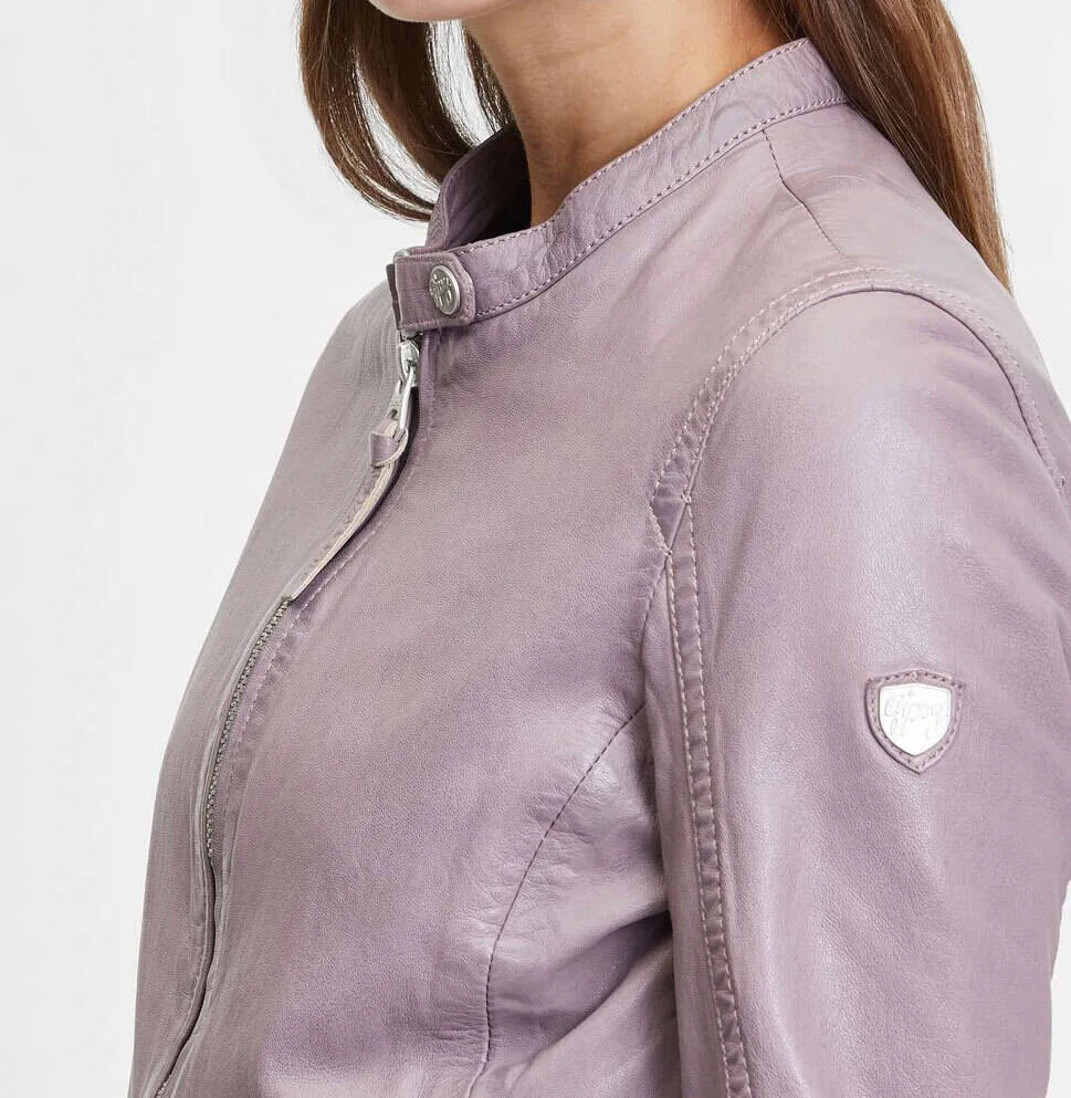 Women's lilac leather jacket in motorcycle style elyza